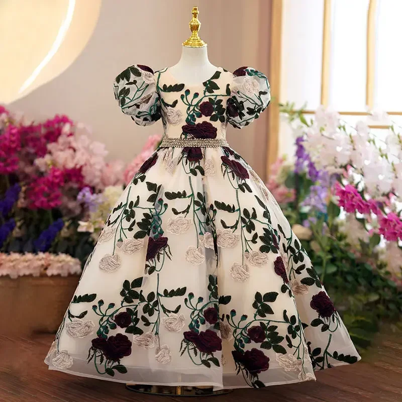 Women'S Formal Wear For Girls - 女の子のための刺繍されたメッシュのプリンセスドレス,エレガントなイブニングドレス,長い,豪華な,3〜15歳の子供とティーンエイジャーのための