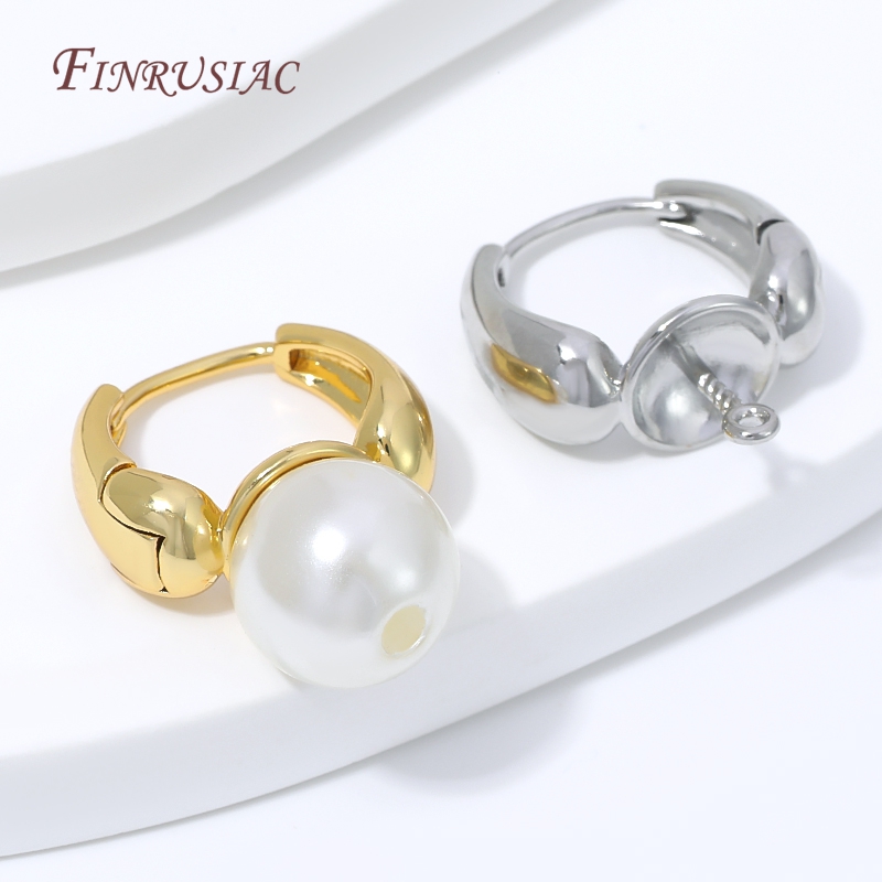 Pearl Earring Stud - 18K金メッキの水滴型ハギーイヤリング留め金具、パールポスト付き、真珠の半穴加工用真鍮製イヤリング、DIYジュエリーパーツ
