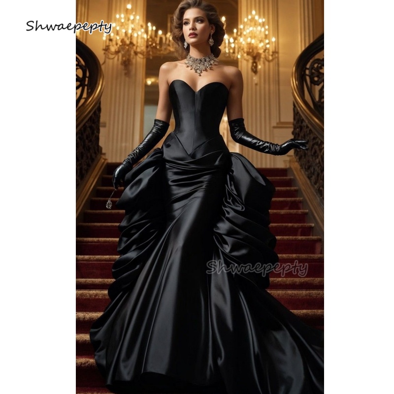 Victorian Women'S Formal Wear - シャーリングヴィンテージビクトリア朝マーメイドウエディングドレス恋人ノースリーブ黒ゴシックイブニングドレスカスタマイズされた女性フォーマルウェア 2025