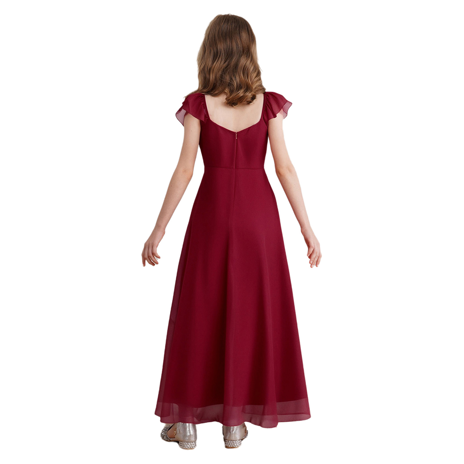 女の子用フリルスリーブシフォンAラインパーティードレス、夏用 - Women'S Formal Wear For Girls のレビューと価格