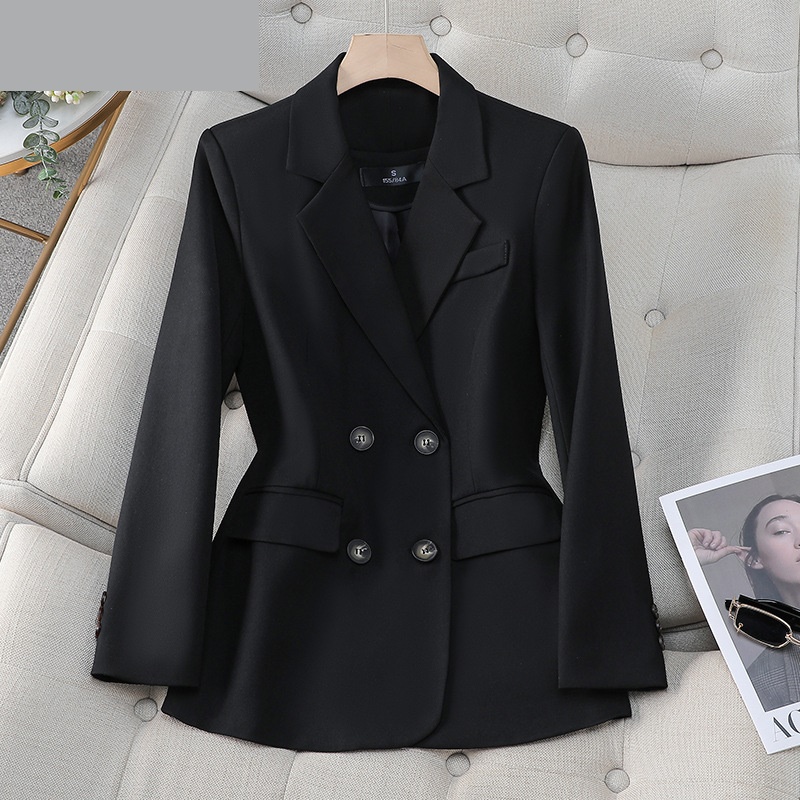 女性用ダブルブレストジャケット,黒,茶色,オフィス,ビジネス - Formal Winter Wear Women Jacket のレビューと価格