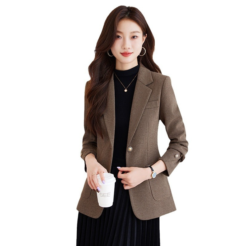 女性フォーマルブレザーレディースグレーコーヒー女性長袖シング - Formal Winter Wear Women Jacket のレビューと価格