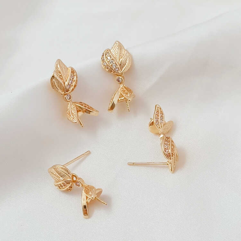 14Kマイクロジルコニウムバロックブラッシュドマグノリアフラ - Pearl Earring Stud のレビューと価格