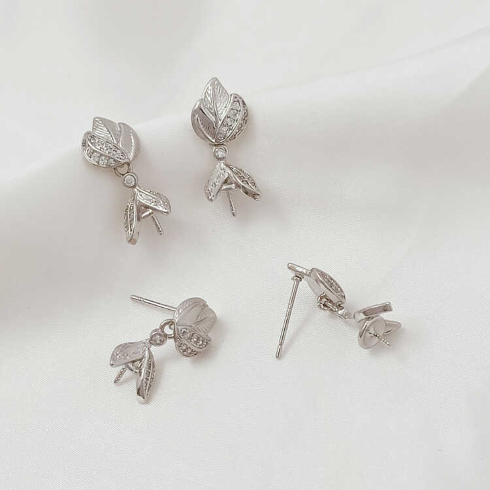 14Kマイクロジルコニウムバロックブラッシュドマグノリアフラ - Pearl Earring Stud のレビューと価格