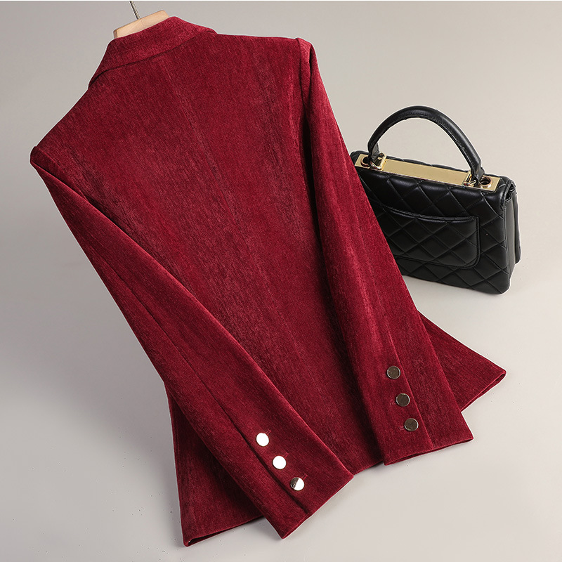 イエローゴールドベルベットブレザー女性秋冬カジュアルスーツフ - Formal Winter Wear Women Jacket のレビューと価格
