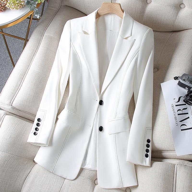 新しいファッション女性フォーマルブレザーレディース白黒女性長 - Formal Winter Wear Women Jacket のレビューと価格