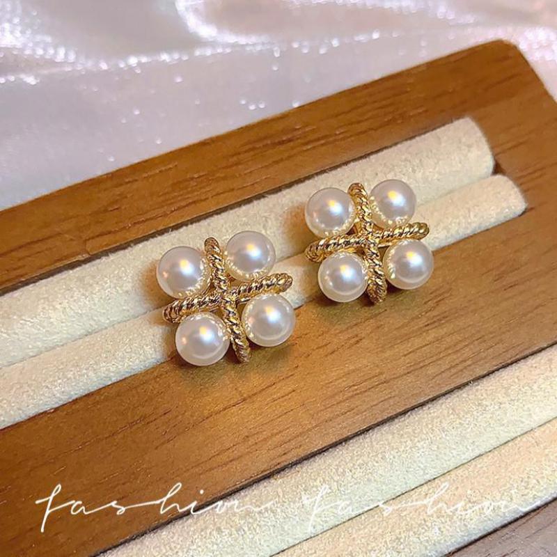 925シルバーニードル韓国ファッションクロスパールイヤリング - Pearl Earring Stud のレビューと価格
