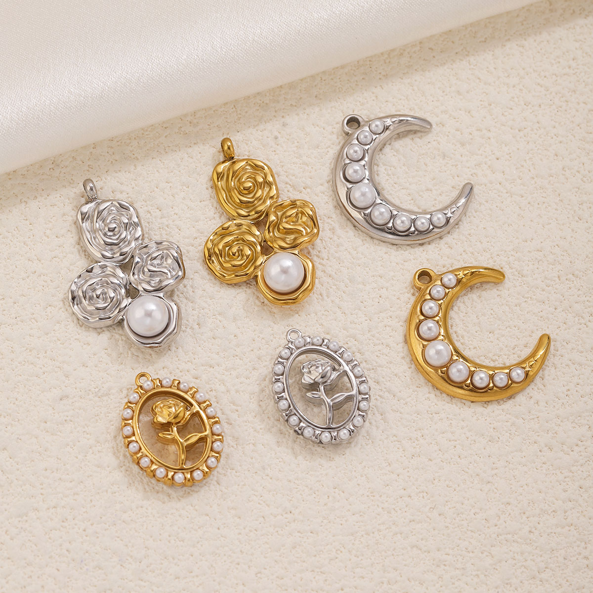 5個入り ステンレス製 18K金メッキ ムーンローズパールチ - Pearl Earring Stud のレビューと価格