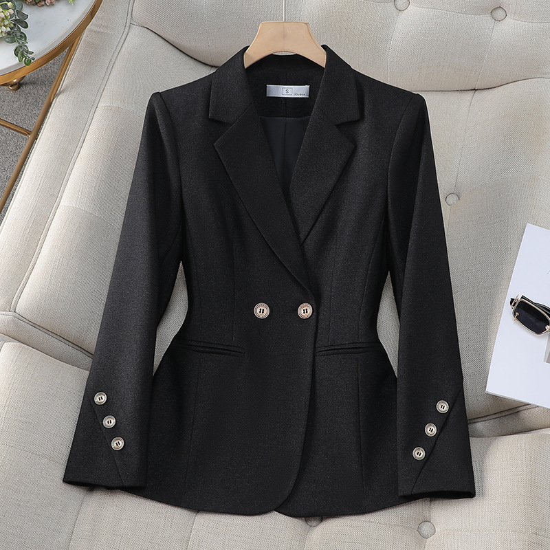 女性ダブルブレストソリッドブレザー秋アプリコットブラックカー - Formal Winter Wear Women Jacket のレビューと価格
