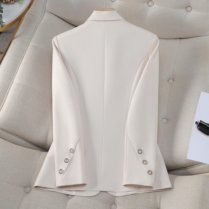 女性ダブルブレストソリッドブレザー秋アプリコットブラックカー - Formal Winter Wear Women Jacket のレビューと価格