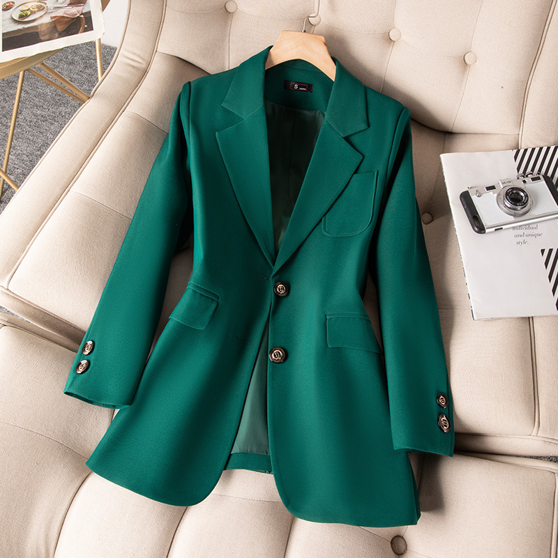 女性用長袖シングルブレストジャケット,フォーマルコート,青, - Formal Winter Wear Women Jacket のレビューと価格