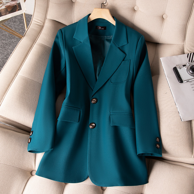 女性用長袖シングルブレストジャケット,フォーマルコート,青, - Formal Winter Wear Women Jacket のレビューと価格