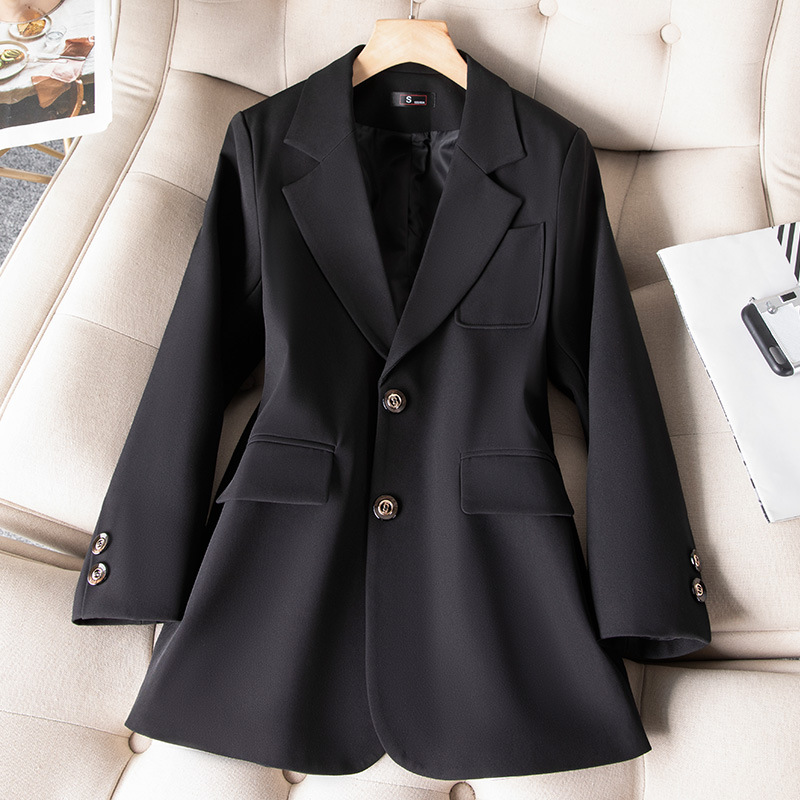 女性用長袖シングルブレストジャケット,フォーマルコート,青, - Formal Winter Wear Women Jacket のレビューと価格